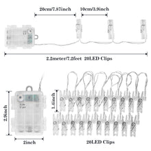 Load image into Gallery viewer, String Lights, IMAGE 7ft 20 Photo Clips LED String Lights, Fairy Twinkle Lights Battery Operated for Hanging Photos, Cards, Artwork, Ideal for Christmas, Wedding, Birthday and Parties