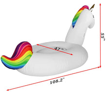 Load image into Gallery viewer, Large Jumbo Inflatable Giant Unicorn - Floatie Ride On Rideable Blow Up Summer Fun Pool Toy Lounger Floatie Raft for Kids & Adults - White,   Inches