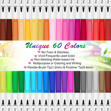 Load image into Gallery viewer, AGPtEK 60 Colors Dual Tip Brush Marker Pens Non-Toxic Odorless & Blendable Perfect for Sketch Book
