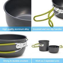 Load image into Gallery viewer, ODOLAND Camping Cookware Kit Lightweight Portable Cookware Set with Water Cup Fork Kit and Multi-functional Carabiner with Knife, Great for Backpacking Outdoor Camping Hiking and Picnic
