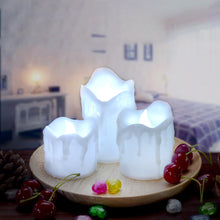 Load image into Gallery viewer, LED Candles Battery Operated Flameless smokeless 3 PCS/set Wax Dripped Exterior design Premium Votive Candles for Wedding/Party Decorations cool white