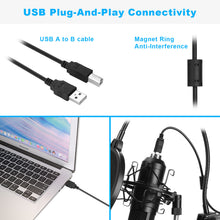 Load image into Gallery viewer, USB Microphone Kit Condenser Studio Podcast+ Scissor Arm Stand+Shock Mount+ Pop Filter+Metal Tripod