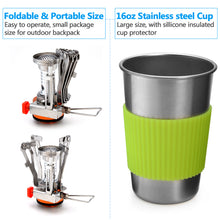 Load image into Gallery viewer, ODOLAND Camping Cookware Kit Lightweight Portable Cookware Set with Water Cup Fork Kit and Multi-functional Carabiner with Knife, Great for Backpacking Outdoor Camping Hiking and Picnic