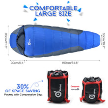 Load image into Gallery viewer, Ultra Warm Cold Weather 23F Mummy Sleeping Bag ¨C Windproof, Waterproof, Super Comfortable Bag with Compression Sack for Camping, Traveling, Survival and Outdoor Activities