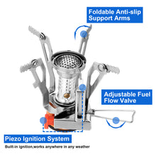 Load image into Gallery viewer, ODOLAND 12pcs Camping Cookware Mess Kit with Mini Stove, Lightweight Pot Pan Kettle with 2 Cups Fork Knife Spoon Kit for Backpacking Outdoor Camping Hiking and Picnic