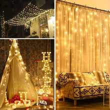 Load image into Gallery viewer, IMAGE 600 LED 9.8*19.6 feet LED Curtain Lights with 8 Light Modes and Memory Function, Waterproof Curtain Lights Warm White