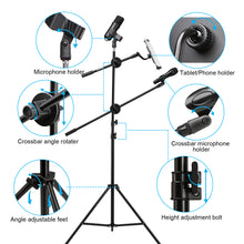 Load image into Gallery viewer, Mic Stand, IMAGE Microphone Stand with Mic Clip Holder, Collapsible and Adjustable Height Heavy Metal Base for PC, Tablet or Cellphone
