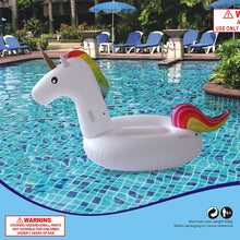 Load image into Gallery viewer, Large Jumbo Inflatable Giant Unicorn - Floatie Ride On Rideable Blow Up Summer Fun Pool Toy Lounger Floatie Raft for Kids & Adults - White,   Inches