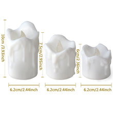 Load image into Gallery viewer, LED Candles Battery Operated Flameless smokeless 3 PCS/set Wax Dripped Exterior design Premium Votive Candles for Wedding/Party Decorations cool white