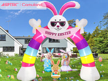 Load image into Gallery viewer, Easter Inflatable Outdoor, CAMULAND 10FT Bunny Inflatable Arch Decoration with Banner and LED Lights, Easter Inflatables Archway Décor, Great for Home, Yard, Lawn