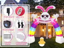 Load image into Gallery viewer, Easter Inflatable Outdoor, CAMULAND 10FT Bunny Inflatable Arch Decoration with Banner and LED Lights, Easter Inflatables Archway Décor, Great for Home, Yard, Lawn