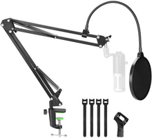 Load image into Gallery viewer, AGPtEK Microphone Arm Stand with Mic Boom Arm Stand, Metal Screw Adapter, Mic Pop Filter, Cable Ties and Microphone Holder