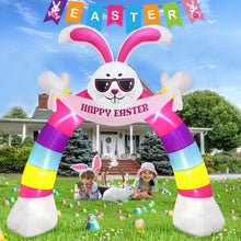Load image into Gallery viewer, Easter Inflatable Outdoor, CAMULAND 10FT Bunny Inflatable Arch Decoration with Banner and LED Lights, Easter Inflatables Archway Décor, Great for Home, Yard, Lawn