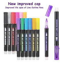 Load image into Gallery viewer, AGPtEK 12 Colors Double Line Outline Pens Metallic Self-Outline Pen Markers for Greeting Cards Craft Projects Scrapbooks