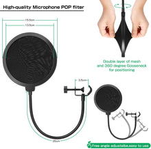 Load image into Gallery viewer, AGPtEK Microphone Arm Stand with Mic Boom Arm Stand, Metal Screw Adapter, Mic Pop Filter, Cable Ties and Microphone Holder