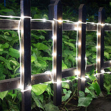 Load image into Gallery viewer, Solar Rope Lights 23m/75.5FT 200LED,8 model 2400mah high capacity battery lights for indoor/outdoor decorations Christmas Lighting for outdoor Garden, Patio, Party, Waterproof white
