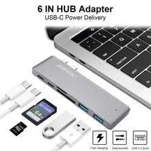 Load image into Gallery viewer, 6 in 1 Type-C USB-C Hub Adapter Dual USB 3.0 Port Thunderbolt 3 for MacBook Pro