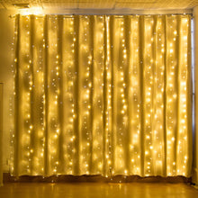 Load image into Gallery viewer, IMAGE 600 LED 9.8*19.6 feet LED Curtain Lights with 8 Light Modes and Memory Function, Waterproof Curtain Lights Warm White