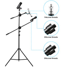 Load image into Gallery viewer, Mic Stand, IMAGE Microphone Stand with Mic Clip Holder, Collapsible and Adjustable Height Heavy Metal Base for PC, Tablet or Cellphone