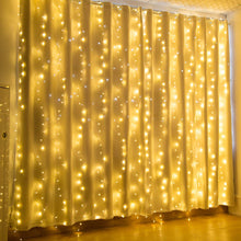Load image into Gallery viewer, IMAGE 600 LED 9.8*19.6 feet LED Curtain Lights with 8 Light Modes and Memory Function, Waterproof Curtain Lights Warm White