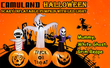 Load image into Gallery viewer, 5.9FT Halloween Inflatable Decorations, CAMULAND Halloween Inflatable Built-in LED Pumpkin Lights Blow Up Yard Decoration with Mummy, White Ghost and Death, Ideal for Garden, Yards and Lawns