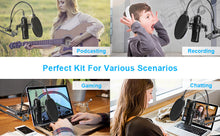 Load image into Gallery viewer, USB Microphone Kit Condenser Studio Podcast+ Scissor Arm Stand+Shock Mount+ Pop Filter+Metal Tripod