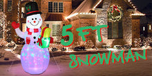 Load image into Gallery viewer, 5FT Snowman Inflatable Outdoor Decoration Rotating LED Lights Blow Up Christmas