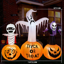 Load image into Gallery viewer, 5.9FT Halloween Inflatable Decorations, CAMULAND Halloween Inflatable Built-in LED Pumpkin Lights Blow Up Yard Decoration with Mummy, White Ghost and Death, Ideal for Garden, Yards and Lawns