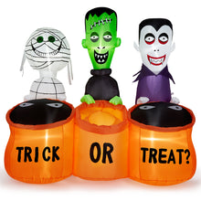 Load image into Gallery viewer, 5FT Halloween Inflatable Decorations, CAMULAND Halloween Inflatable Built-in LED Lights Blow Up Yard Decoration with Mummy, Vampire, Green-Faced Ghost and TRICK OR TREAT, Ideal for Gardens, Yards and Lawns