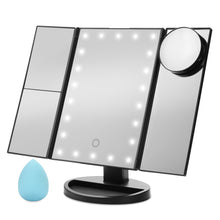 Load image into Gallery viewer, Standing Make Up Mirror Vanity USB 21 LED Light 10X 3X 2X 1X Magnification Black
