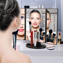 Load image into Gallery viewer, Standing Make Up Mirror Vanity USB 21 LED Light 10X 3X 2X 1X Magnification Black