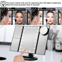 Load image into Gallery viewer, Standing Make Up Mirror Vanity USB 21 LED Light 10X 3X 2X 1X Magnification Black