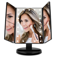 Load image into Gallery viewer, Standing Make Up Mirror Vanity USB 21 LED Light 10X 3X 2X 1X Magnification Black