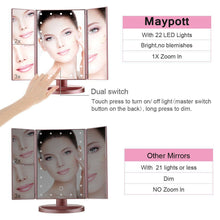 Load image into Gallery viewer, Tri-fold Vanity Makeup LED Mirror USB Touch Screen 10X Magnifing Mirror Tabletop