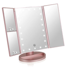 Load image into Gallery viewer, Tri-fold Vanity Makeup LED Mirror USB Touch Screen 10X Magnifing Mirror Tabletop
