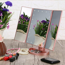 Load image into Gallery viewer, Tri-fold Vanity Makeup LED Mirror USB Touch Screen 10X Magnifing Mirror Tabletop