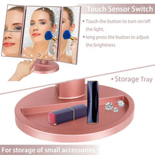 Load image into Gallery viewer, Tri-fold Vanity Makeup LED Mirror USB Touch Screen 10X Magnifing Mirror Tabletop