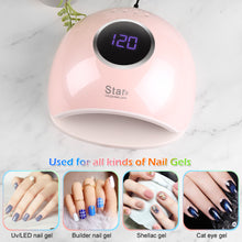 Load image into Gallery viewer, Pink FINATE 72W UV LED Gel Nail Lamp with 4 Timers Auto Sensor Quick Dry Manicure Set