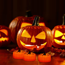 Load image into Gallery viewer, 12 Packs LED Pumpkin Lights Battery Operated Pumpkin Tealight Candles for Halloween, Christmas, Thanksgiving and Theme Parties