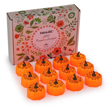 Load image into Gallery viewer, 12 Packs LED Pumpkin Lights Battery Operated Pumpkin Tealight Candles for Halloween, Christmas, Thanksgiving and Theme Parties