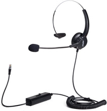 Load image into Gallery viewer, Call Center Hands-Free Noise Cancelling Corded Monaural Headset Headphone for Desk Telephone with 4-Pin RJ9 Crystal Head