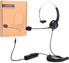 Load image into Gallery viewer, Call Center Hands-Free Noise Cancelling Corded Monaural Headset Headphone for Desk Telephone with 4-Pin RJ9 Crystal Head