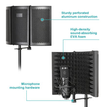Load image into Gallery viewer, Foldable Microphone Isolation Shield Adjustable Tripod Stand Recording Studio