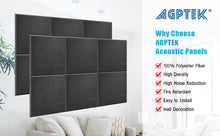 Load image into Gallery viewer, AGPtEK 12 Packs Acoustic Absorption Panels 12 * 12 * 0.4 Inches Sound Insulation Panels Beveled Edge Tiles, High Density Acoustic Sound Absorbing Panels, Great for Home & Offices, Wall Decoration and Acoustic Treatment (Black)