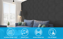 Load image into Gallery viewer, AGPtEK 12 Packs Acoustic Absorption Panels 12 * 12 * 0.4 Inches Sound Insulation Panels Beveled Edge Tiles, High Density Acoustic Sound Absorbing Panels, Great for Home &amp; Offices, Wall Decoration and Acoustic Treatment (Black)
