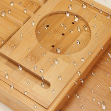 Load image into Gallery viewer, Wooden Bathtub Tray Extendable Adjustable Non-Slip with Wine Glass Slot Phone Tray Book Holder