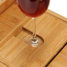 Load image into Gallery viewer, Wooden Bathtub Tray Extendable Adjustable Non-Slip with Wine Glass Slot Phone Tray Book Holder