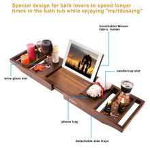 Load image into Gallery viewer, Expandable Bamboo Bathtub Caddy Bath Tub Organizer Tray