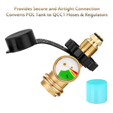 Load image into Gallery viewer, Propane Tank Adapter with Gauge Converts POL LP Tank Service Valve QCC1 / Type 1