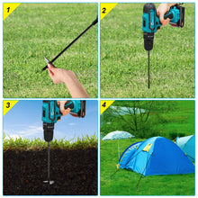 Load image into Gallery viewer, AGPtEK 4 Packs Ground Anchor Kit with 15 Inches Long and 0.5 Inches Thick, Ground Anchors Heavy Duty Great for Tents, Canopies, Sheds, Trampoline and Swing Sets